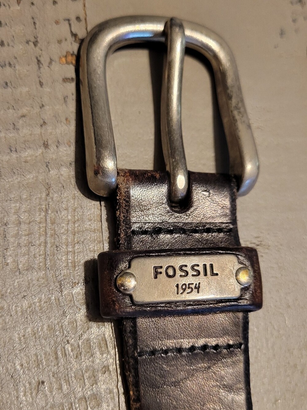 Fossil Dark Brown Leather Belt with Silver-Tone Buckle